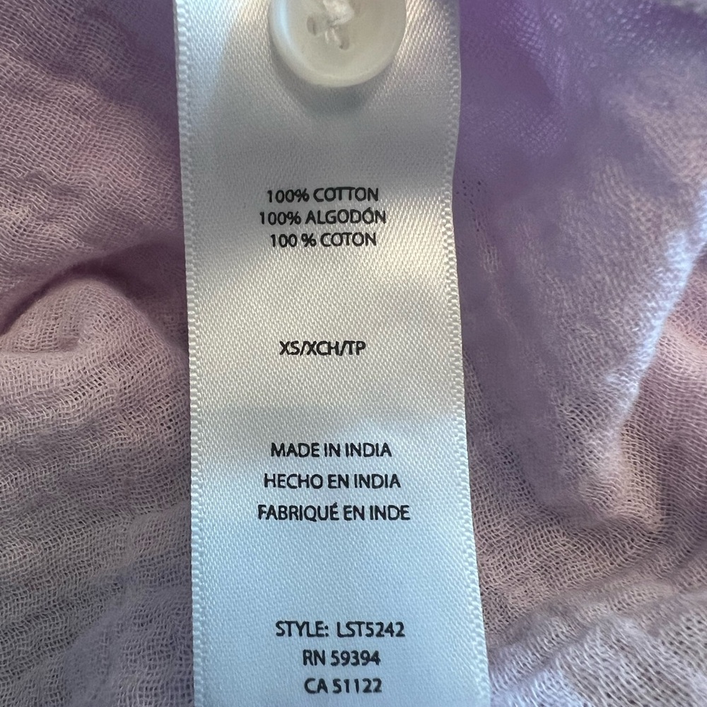 BeachLunchLounge 100% Cotton Alessia Long Sleeve Button Front Shirt Sz XS Lilac - Picture 4 of 9